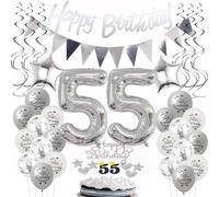 Silver Birthday Decoration 55 Years Woman Man Balloon 55th Birthday Women Decoration Balloons 55th Birthday Decoration Woman Silver Party Decoration 55th Birthday Men Cake Decoration 55th Birthday