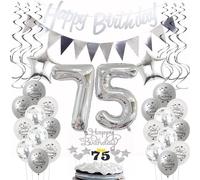 Silver Birthday Decoration 75 Years - Balloons, Cake Decoration for Women and Men - Party Decoration
