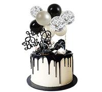 Silver Black Balloon Cloud Cake Topper 5 Inch 10pcs Transparent Metallic Confetti Mini Balloon Garland Cake Topper with Happy Birthday Letter Topper for Birthday Cake Decorations Wedding Bridal Party