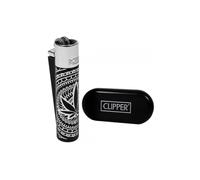 Silver Black Clipper Leaf Design Jet Flame Lighter