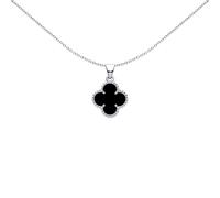 Silver Black Clover Onyx Lucky Clover Charm Pendant - APD229 Jewelco London White One Size