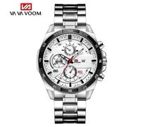 (silver,black, Stainless steel) VA VA VOOM Quartz Watches Men Sport Stainless Steel Band Waterproof Casual Military Army Outdoor Run Hiking Leather Men's Watches Relogio Masculino