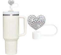 Silver Bling Hearts Straw Covers Cap for Stanley Cup, Bling Diamond Rhinestone, 10mm Silicone Toppers, Straw Topper Compatible for Stanley 30&40 Oz Tumbler with Handle, Reusable Straws