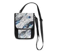 Silver-blue Acid Irregular Abstract Travel Wallet Passport Holder Hidden Neck pouching Slim Lightweight Crossbody Bag with Adjustable Strap