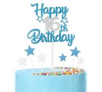 Silver Blue Birthday Cake Topper, Festive and Any Party Number 16 Cake Happy Decoration,Double-sided Shine Boys Girls Birthday Celebration Decoration