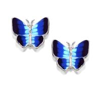 Silver Blue Butterfly Stud Earrings - 9mm - F0399