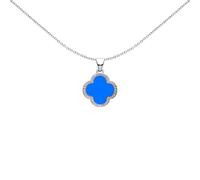 Silver Blue Clover Agate CZ Halo Lucky Charm Pendant - APD235 Jewelco London White One Size