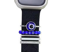 Silver Blue Evil Eye Decorative Rings Loops Charms for Apple Watch Bands, Women's 44, 42, 41, 40mm, 38mm, Metal Blessed studs Jewelry Watch Band Accessories for iwatch, Samsung Galaxy