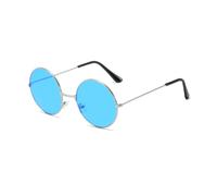 (Silver+Blue) John Lennon Style Sunglasses Round Retro Vintage Style 60s Hippie Glasses