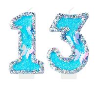 Silver Blue Number 13 Candles for Cake, Girls & Boys 13th Birthday Cake Decorations, Butterfly Theme Party