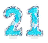 Silver Blue Number 21 Candles for Cake, Girls & Boys 21st Birthday Cake Decorations, Butterfly Theme Party