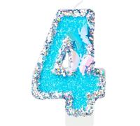 Silver Blue Number 4 Candles for Cake, 4th Birthday Cake Decorations - Butterfly Theme Party Toppers