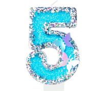 Silver Blue Number 5 Birthday Candles for Cake Toppers - Girls Boys Baby 5th Birthday Cake Decorations - Butterfly Theme Party