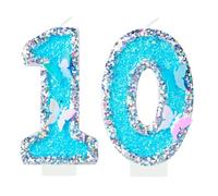 Silver Blue Number Candles - 10 Candles for Cake, Girls & Boys 10th Birthday Cake Decorations - Butterfly Theme Party