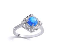 Silver Blue Opal CZ Luxury Mosaic Pool Pear Cushion Cocktail Ring - GVR881 Jewelco London White N