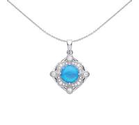Silver Blue Opal CZ Luxury Mosaic Pool Pear Cushion Necklace 18" - GVP571 Jewelco London White One Size