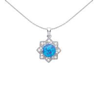 Silver Blue Opal CZ Luxury Mosaic Starry Pool Necklace 18" - GVP572 Jewelco London White One Size