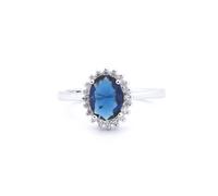 Silver Blue Oval CZ Royal Princess Kate Majestic Cluster Ring - ARN189B Jewelco London White Q