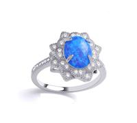 Silver Blue Oval Opal CZ Luxury Mosaic Starry Pool Cocktail Ring - GVR882 Jewelco London White P