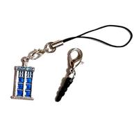 Silver & Blue, Steel and Enamel Whovian Phone Box Mobile Phone Charm and Headphones Socket Dust Cover Whovian Science Fiction Fan Phone Jewelry Bling
