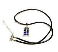 Silver & Blue, Steel and Enamel Whovian Police Phone Box Necklace on an Adjustable Waxed Cord 18 to 20'', Science Fiction Fan Jewellery