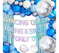 Silver Blue Young and Sweet Only 17 Birthday Decoration Young and Sweet Only 17 Banner Dancing Queen 17 Decoration Disco Balloons Birthday Banner Crown Queen Balloons
