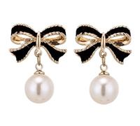 Silver Bow Earrings For Women Bow Pearl Earrings Hypoallergenic Sterling Silver Earrings Dainty Bow-Tie Dangle Studs Earrings Freshwater Cultured Pearl Drop Earring Cute Christmas Earrings