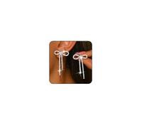 Silver Bow Earrings for Women Trendy Silver Rhinestone Earrings Dangling Silver Sparkly Dangle Bow Earrings for Women Wedding Earrings for Brides Bow Jewelry for Women, 2x2x0.3, Metal, No Gemstone