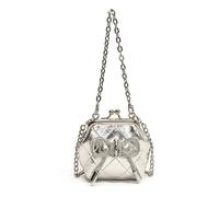Silver Bow Purse Quilted Kiss Lock Evening Bag with Rhinestone Bow and Chain Strap Sparkling(Silver)