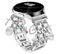 Silver Bracelet Band with Cute Charm Compatible for Samsung Galaxy Watch 7 6 5 4 FE 40mm 44mm/5 Pro 45mm/6 Classic 43mm 47mm/4 Classic 42mm 46mm, Galaxy Active 2, 20mm Metal Replacement Strap for