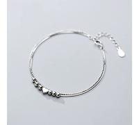 Silver Bracelet,Fashion Bangle,Women'S 925 Sterling Silver Bracelet,925 Sterling Silver Minimalist Double Layer Love Heart Bead Charm Thin Ball Chain Fashion Bangle Adjustable Lucky Ankle Bracelety Cl