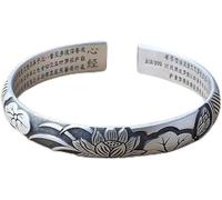 Silver Bracelet,Fashion Cuff Bangle,999 Silver Bangle Matte Embossed us Flower Open Bracelet Female Antique Buddhist Sayings Bracelet packaged in jewellery box Give it to choice for your loved one
