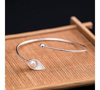 Silver Bracelet for Women, Sterling Silver Bracelet Classical Calla Lily Pearl Open Cuff Bangle Friendship Bracelets Gift S925 Silver Jewellery for Women Girlfriend Wife