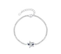 Silver Bracelet for Women, Women's Bracelet Double Layered Chains with Star and Diamond and Sapphire 9K White Gold 18+5cm
