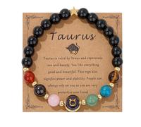 Silver Bracelet For Women Zodiac Bracelets For Women 12 Constellations Crystal Stone Beads Bracelet Birthday Zodiac Gifts Taurus Bangles (Black, One Size)