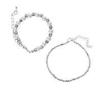 Silver Bracelet Set for Women - 2-Piece Gift with Zircon Pearl Bracelet & Silver Chain - Elegant Jewellery for Birthday, Friendship, or Special Occasions