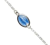 Silver bracelets 1st title with a medal of the Miraculous Virgin in large fire enamel. Completely produced in Lourdes. Packaged in a transparent blue-white-red bag.
