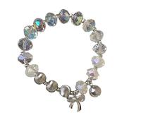 Silver Bracelets， Hand-Woven Fashion High-End S925 Sterling Silver Cat'S Eye Round Beads Stretch Bow Pendant Bracelet, Energy Jewellery for Women Platinum-Large