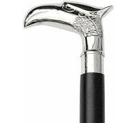 Silver Brass Eagle Head Walking Stick - 36" Premium Quality Wooden Cane - Antique Black Finish Decorative Cane - Handcrafted Sheesham Wood Walking Stick with Brass Eagle Head, Cane for Men