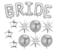 Silver Bride Balloons Bachelorette Party Decorations, 32in Silver Giant Bride Balloons with 4D Disco Ball Balloon and Star Foil Balloon for Bridal Shower Wedding Engagement Party Supplies