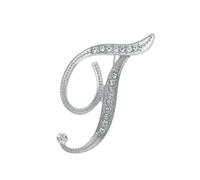 Silver Brooch for Women, A-Z Initial Rhinestone Alphabet Pin, Crystal Letter Breastpin Jewelry Gift for Her (T)