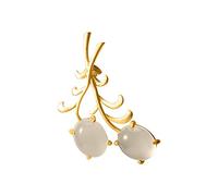 Silver Brooch Willow Leaf Pins Chalcedony Stone Brooches Pin Fine Jewelry Banquet