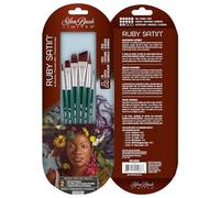 Silver Brush Limited RSS-2560S Ruby Satin Variety Set, 6pc Professional Paint Brush Set, Includes Round, Bright, Filbert, Angle, Triangle and Monogram Liner Acrylic and Oil Paint Brushes, Short Handle