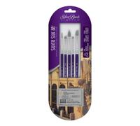 Silver Brush Limited SK-8102S Silver Silk 88 5pc Detail Set, Round, Angle, Cats Tongue, Chisel Blend, and Soft Curve, Silver Taklon Filament Watercolour, Oil and Acrylic Paint Brush Set, Short Handle