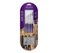 Silver Brush Limited SK-8103S Silver Silk 88 6pc Round Paint Brush Set, Size 0, 2, 4, 6, 8, and 12, Premium Synthetic Silver Taklon Filament Watercolour, Oil and Acrylic Paint Brush Set, Short Handle