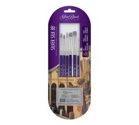 Silver Brush Limited SK-8104S Silver Silk 88 Basic Set, Short Handle Round, Flat Shader, Crescent, Angle, Chisel Blend and Monogram, Silver Taklon Filament Watercolour, Oil and Acrylic Paint Brush Set