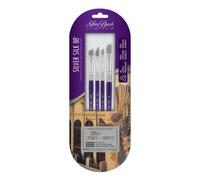 Silver Brush Limited SK-8109S Silver Silk 88 4pc Stroke Set, Angle, Dagger, Deerfoot, and Soft Curve Brushes, Premium Silver Taklon Filament Watercolour, Oil and Acrylic Paint Brush Set, Short Handle