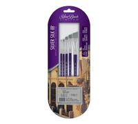 Silver Brush Limited SK-8112S Silver Silk 88 5pc Angle Set, 1/8, 1/4, 3/8, 1/2, and 3/4 Inch Angle Brushes, Premium Silver Taklon Filament Watercolour, Oil and Acrylic Paint Brush Set, Short Handle