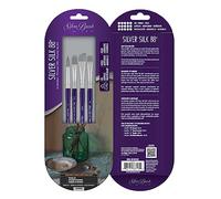 Silver Brush Limited SK-8113S Silver Silk 88 4pc Variety Set, Round, Oval Cresent, Angle, and Chisel Blender, Premium Silver Taklon Filament Watercolour, Oil and Acrylic Paint Brush Set, Short Handle