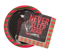 Silver Buffalo A Nightmare on Elm Street Featuring Freddy Krueger Never Sleep Again 32 Pack Partyware Disposable Paper Plates and Napkins